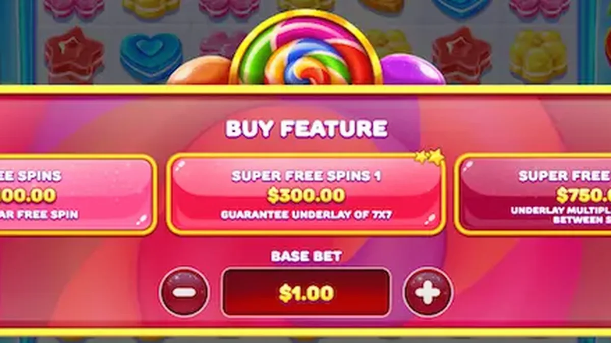 Tampilan visual cerah dan penuh warna dari slot Candy Rush dengan simbol permen.